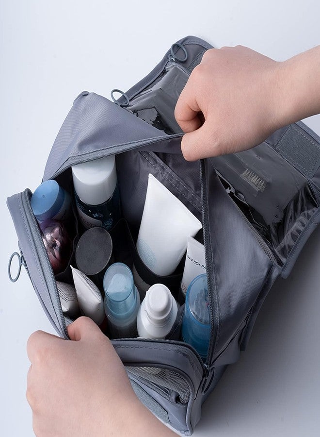 KUNFAIT Hanging Cosmetic Bag with Hook - Waterproof Travel Toiletry Organizer Portable Makeup Pouch for Women & Men Multi-Compartment Bathroom Storage (Grey) - Image 4